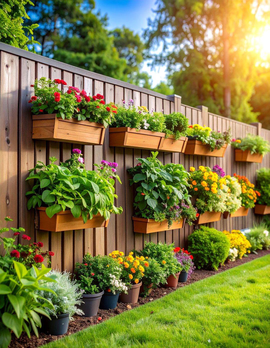 Fence Panel Vertical Garden with Integrated Planters - 25 Vertical Garden Ideas