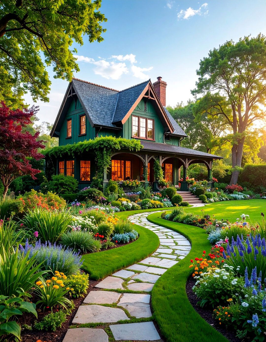 Fern Green Victorian Garden with Terracotta Trim - 25 Green Victorian House Colors