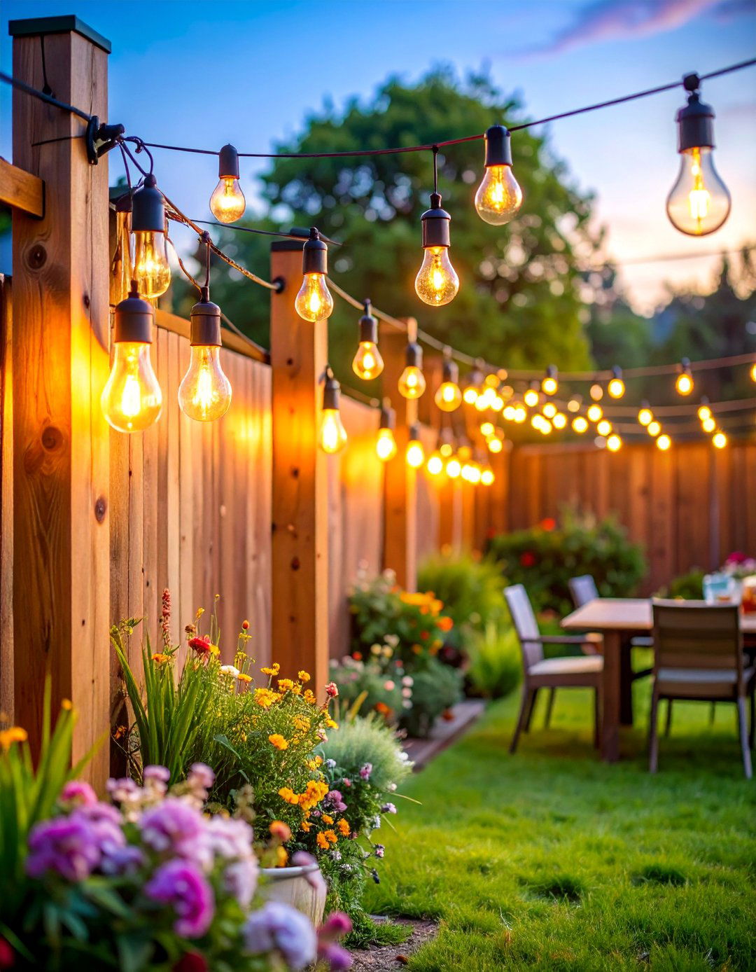Festoon String Lights with Edison Bulbs - 25 Fence Lighting Ideas