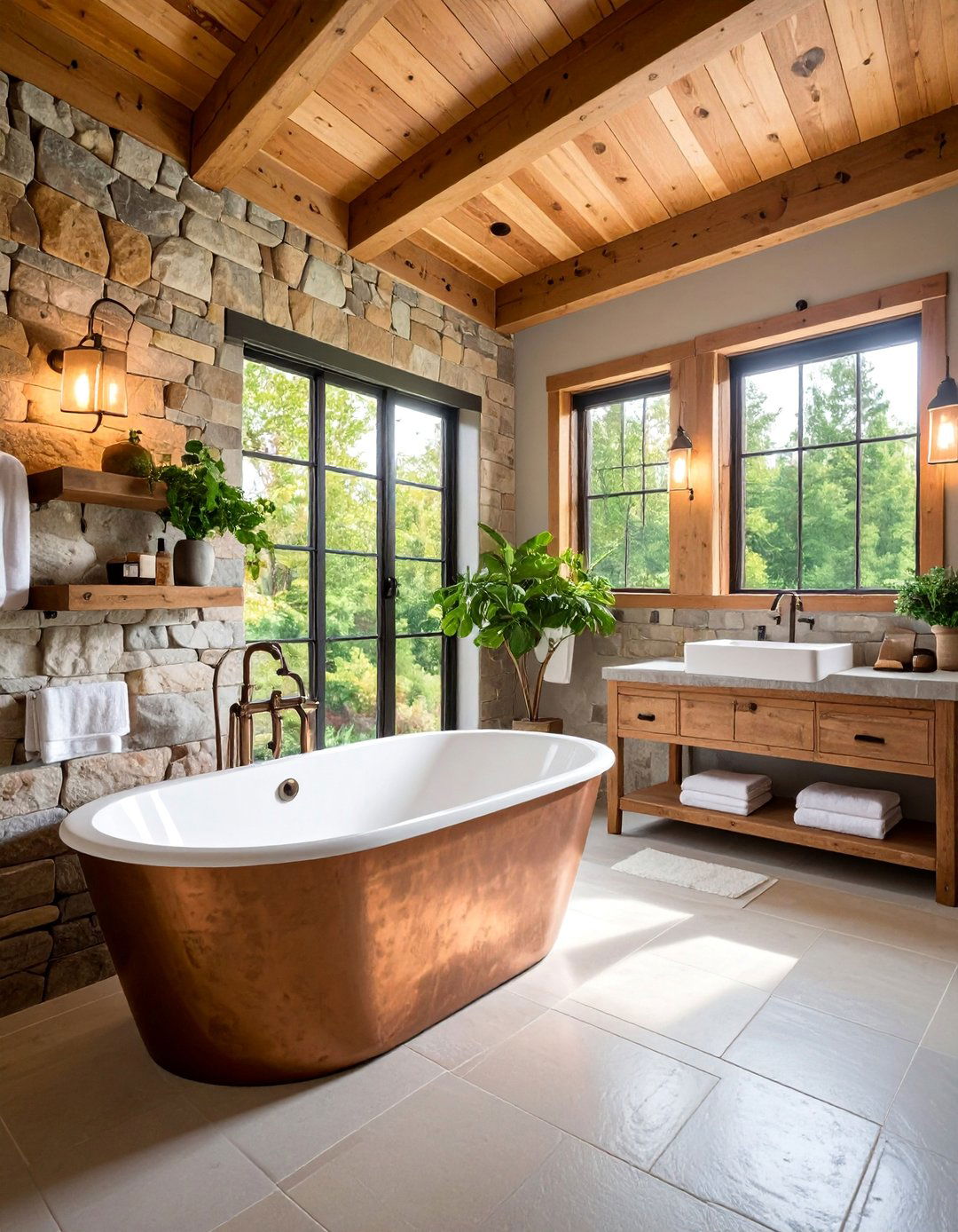 Fieldstone Farmhouse Bathroom Retreat - 25 Stone Bathroom Ideas