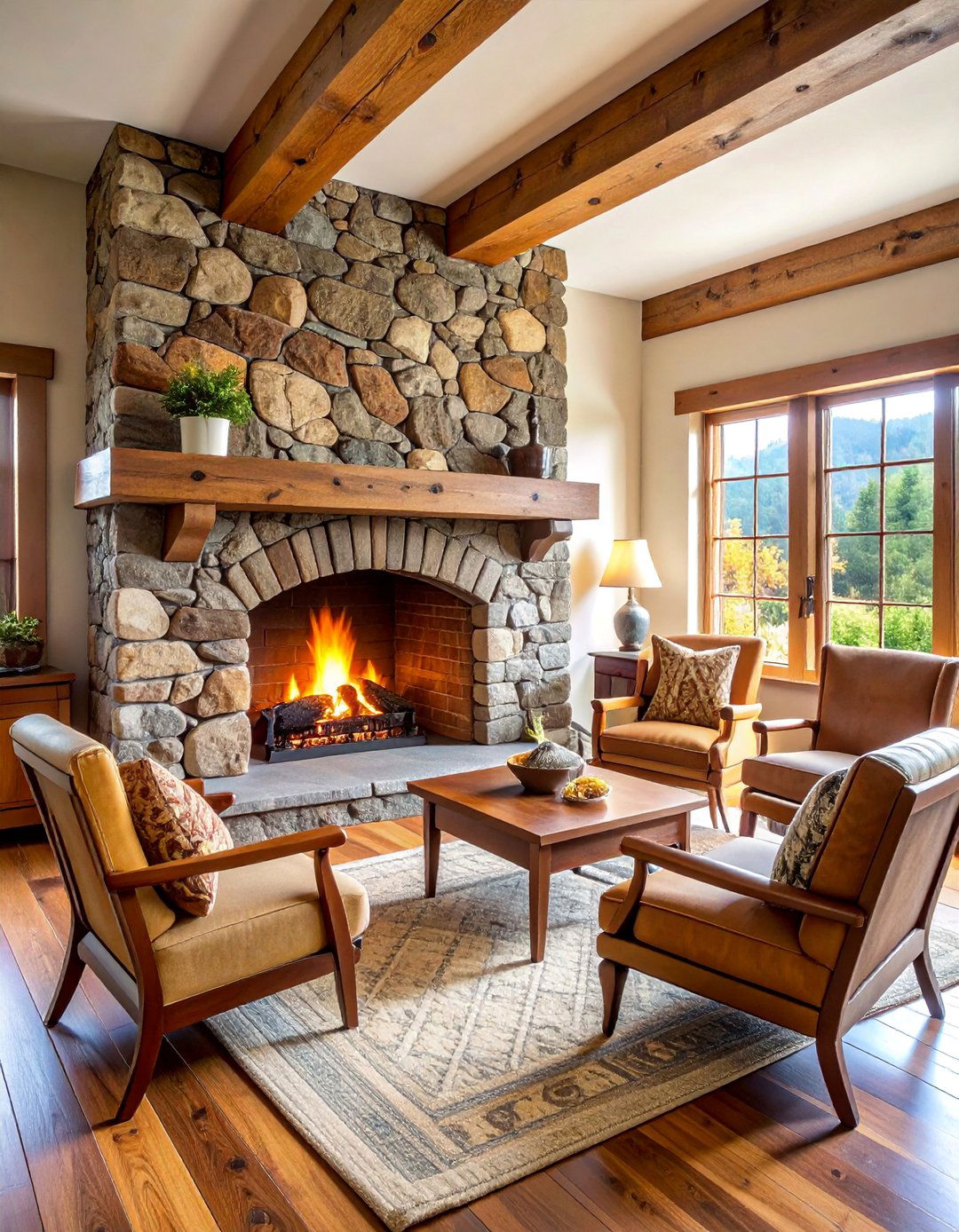 Fieldstone Rustic Fireplace with Traditional Hearth - 25 Rustic Fireplaces