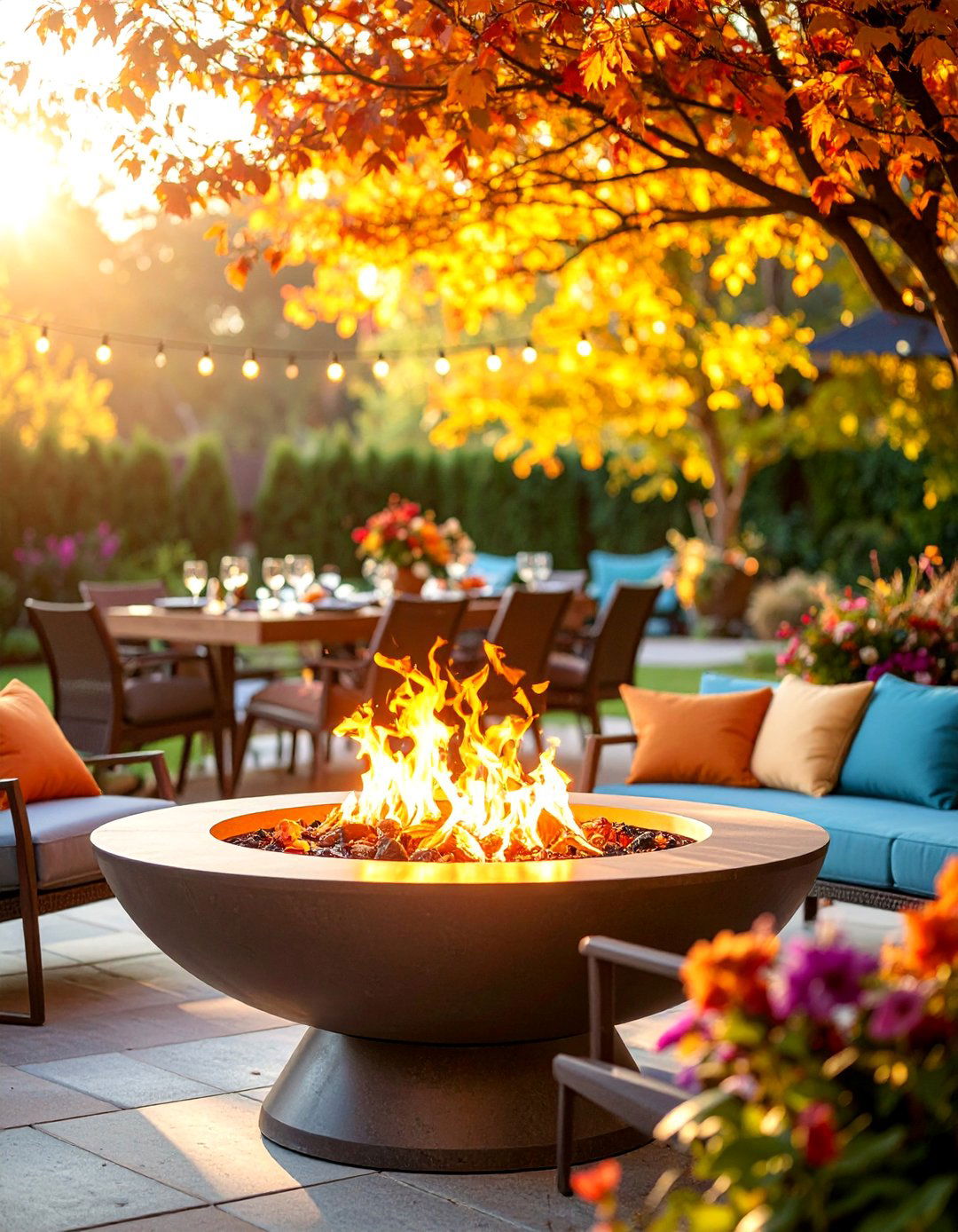 Fire Bowl Centerpiece Setting - 25 fall outdoor decorating ideas