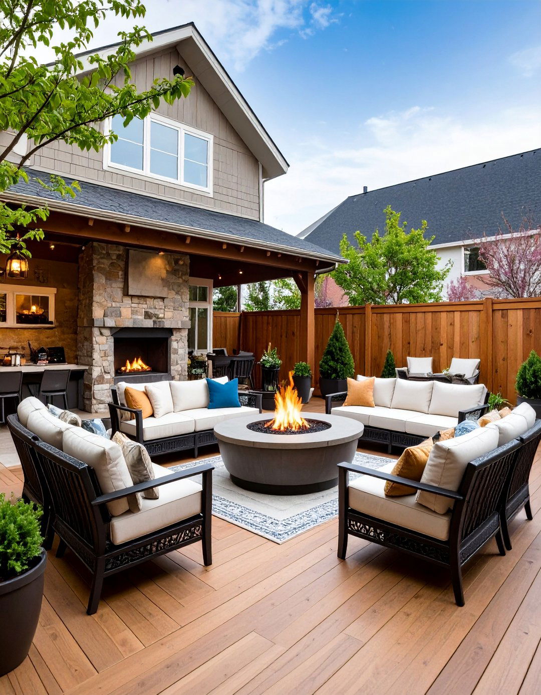 Fire Feature Focal Point Deck Design - 25 Deck Decorating Ideas