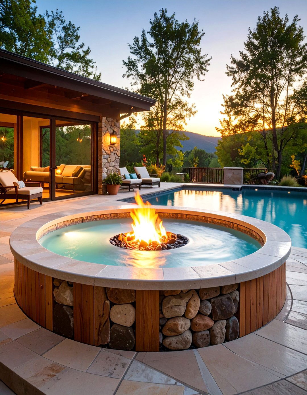 Fire Feature Hot Tub Combination - 25 Hot Tub Decor Ideas