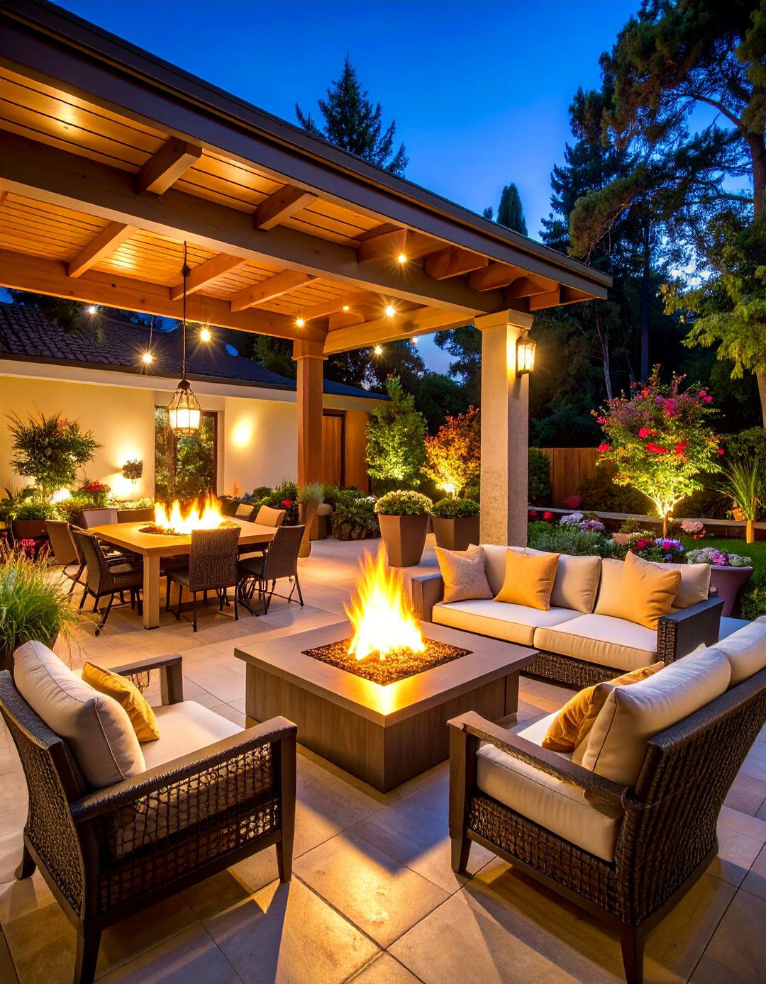 Fire Feature Integration - 25 Covered Patio Lighting Ideas