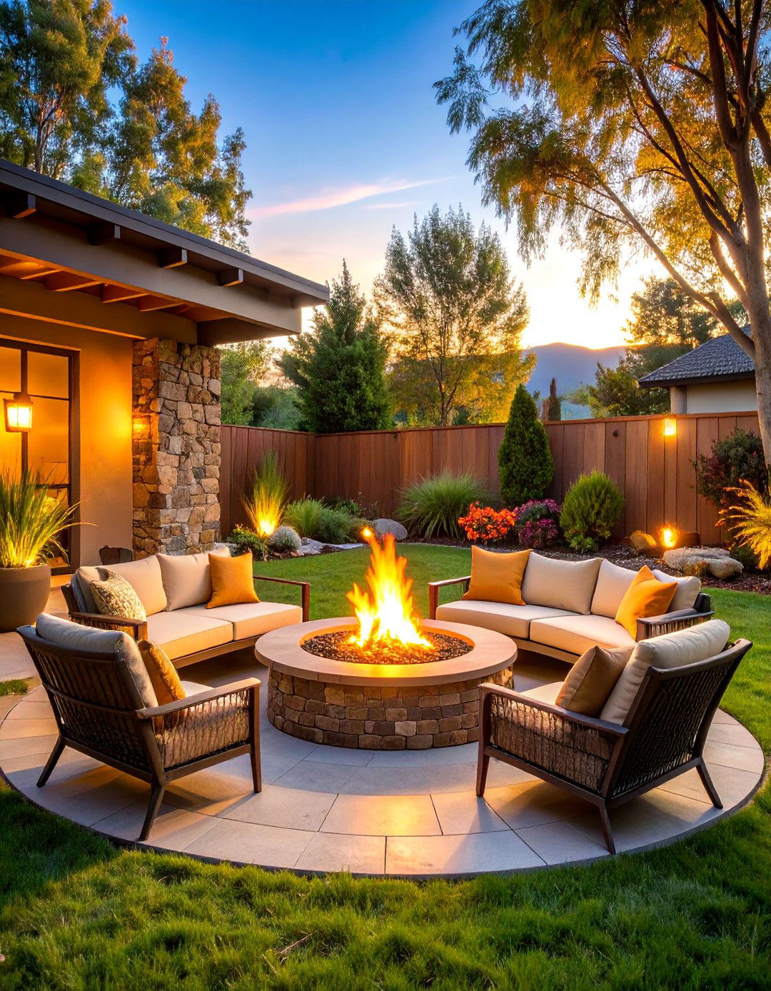 Fire Feature Patio with Cozy Gathering Spaces - 25 Patio Decor Ideas