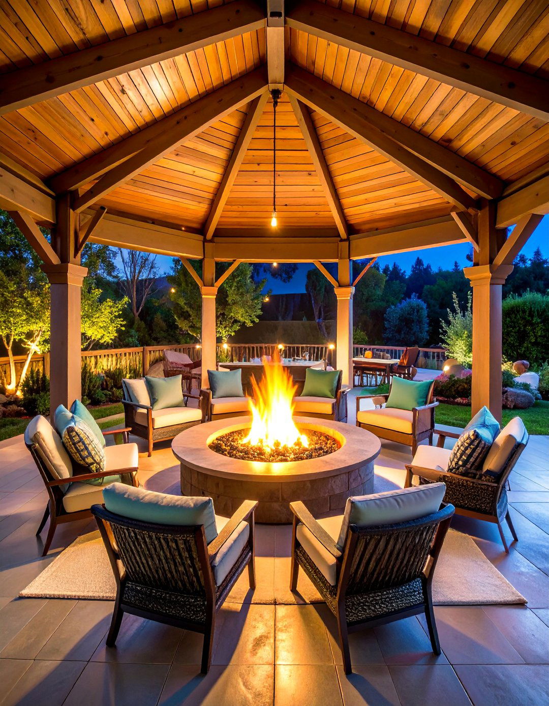 Fire Pit Central Focus Theme - 25 Gazebo Lighting Ideas