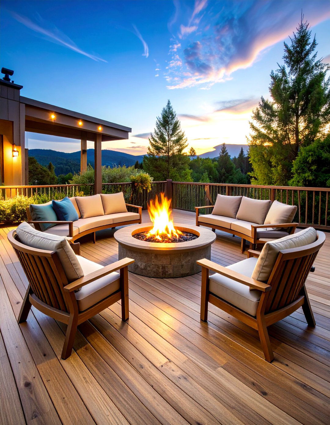 Fire Pit Circle Seating with Curved Benches - 25 Deck Seating Ideas