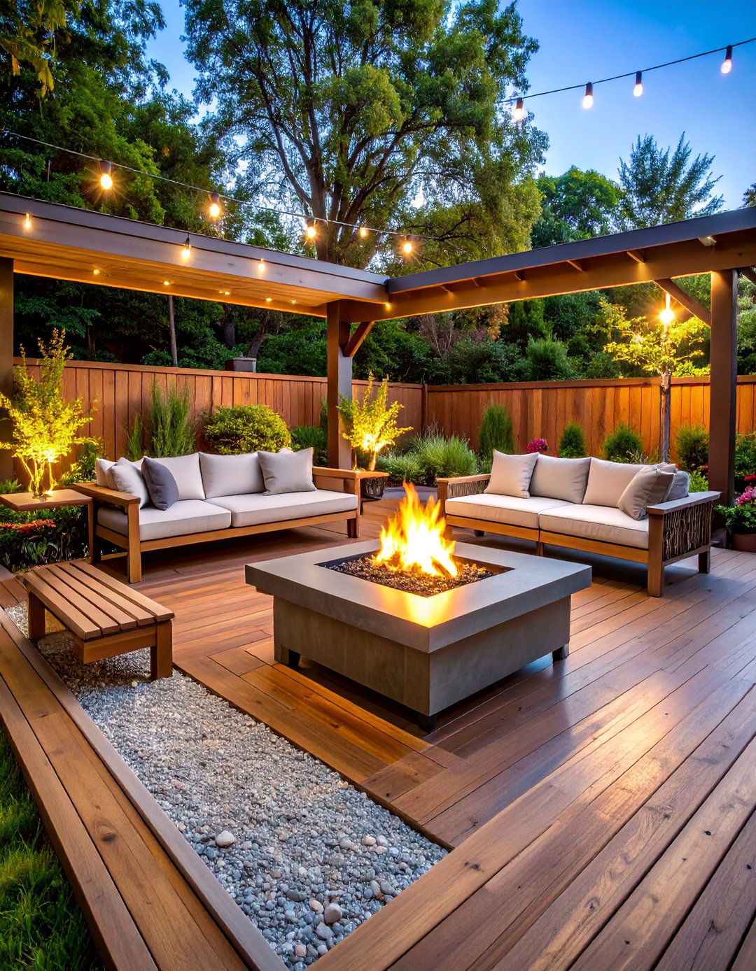 Fire Pit Deck with Gravel Surround - 25 Backyard Deck Ideas on a Budget