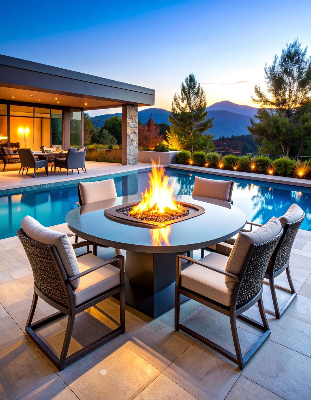 Fire Pit Dining Set with Swivel Chairs - 25 Patio Furniture Ideas