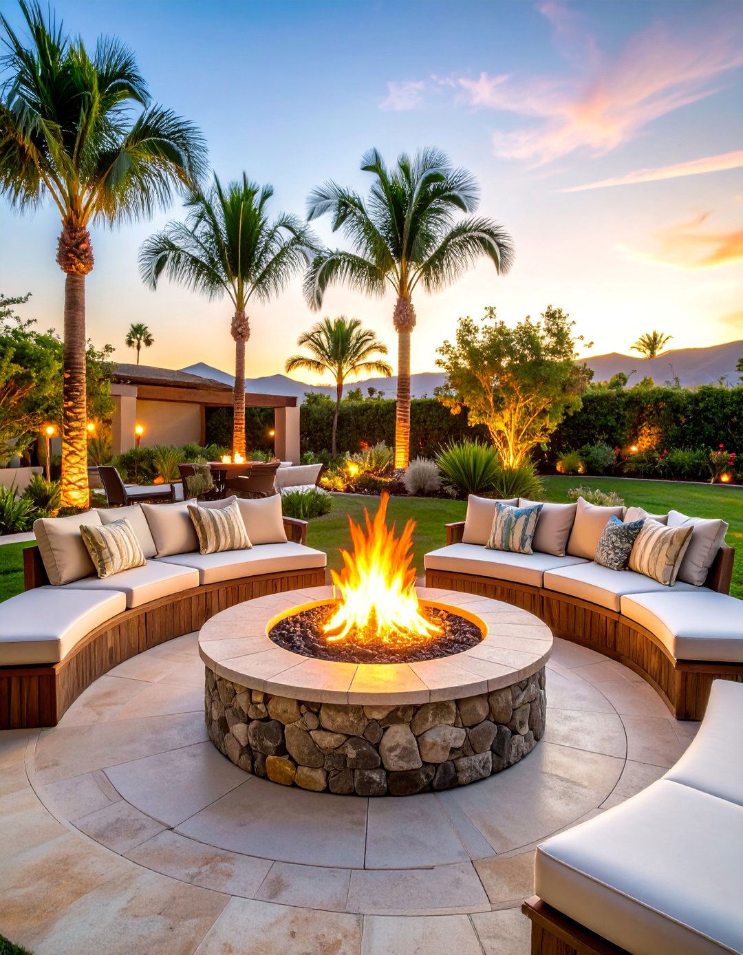Fire Pit Paradise Patio with Tropical Seating Circle - 25 Tropical Patio Ideas