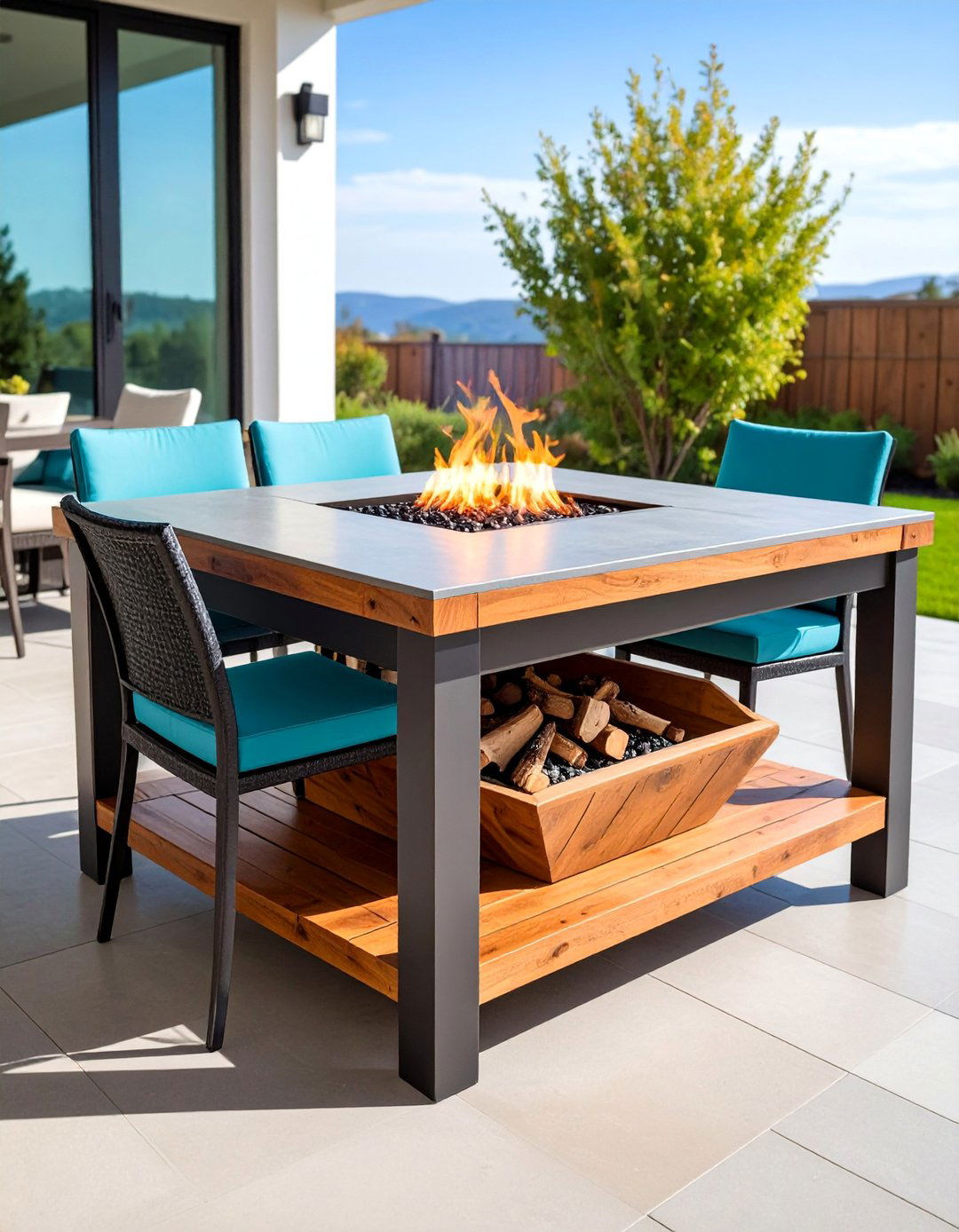 Fire Pit Table with Wood Storage Compartment - 25 Wood Burning Fire Pit Ideas