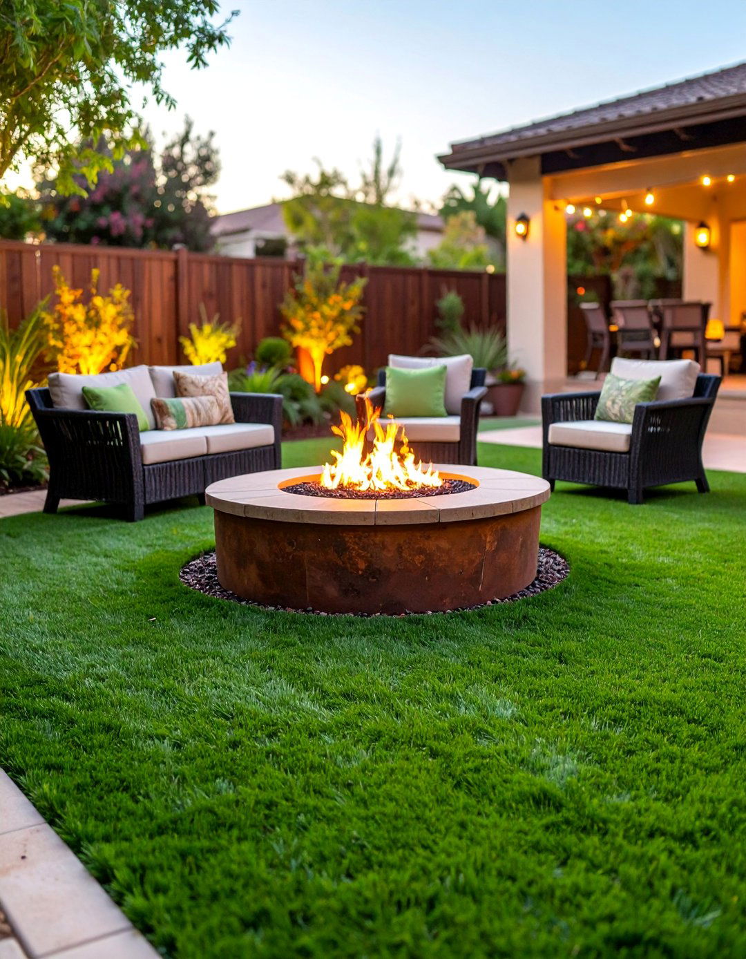 Fire Pit and Seating Areas - 25 Backyard Turf Ideas