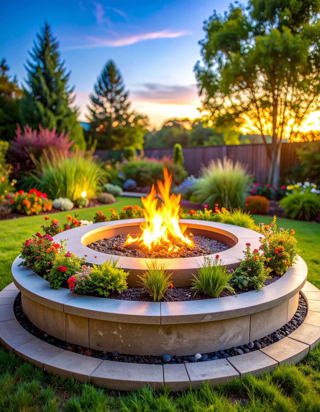 Fire Pit with Integrated Planters - 25 Wood Burning Fire Pit Ideas