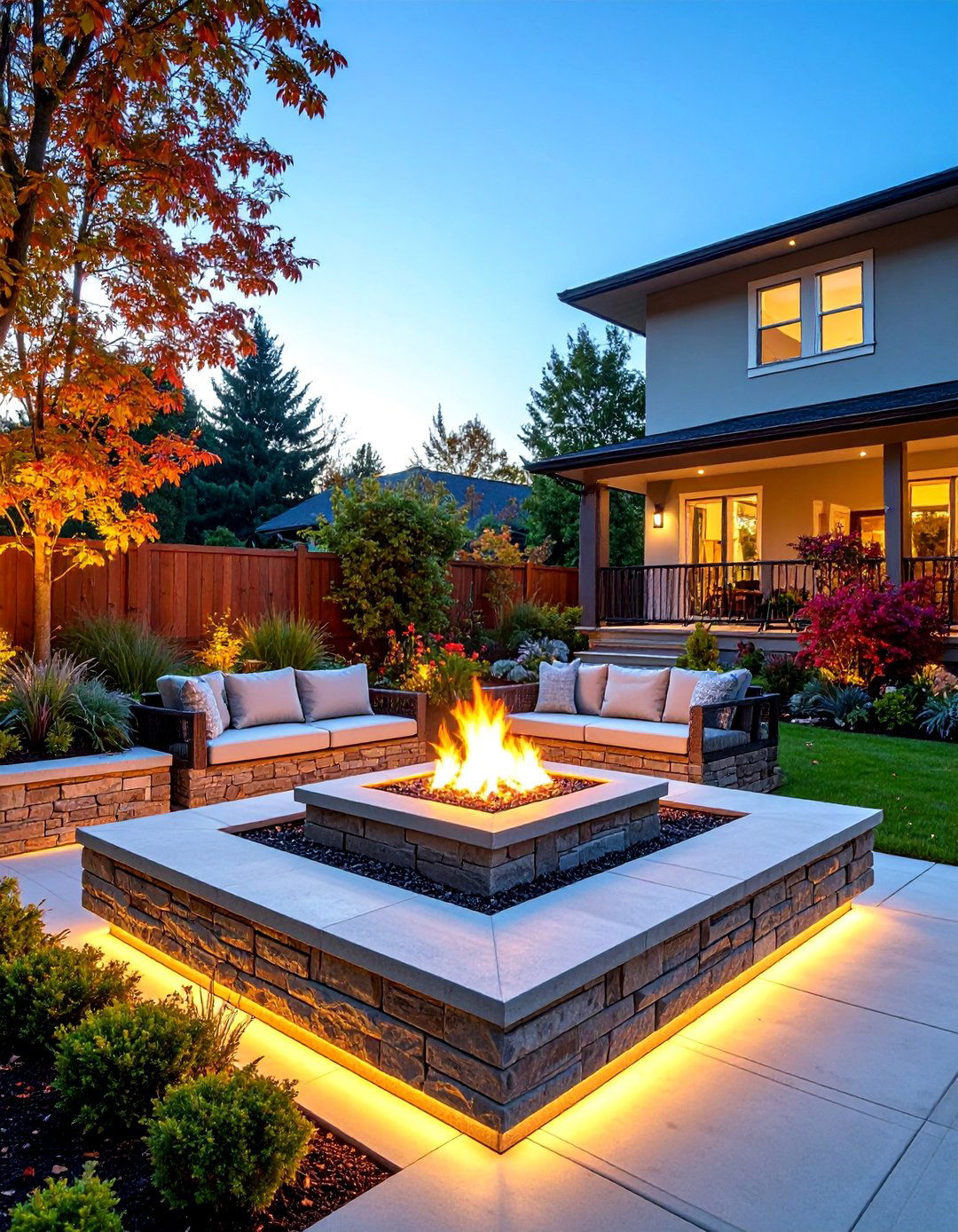 Fire Pit with Raised Planter Surrounds - 25 Backyard Fire Pit Ideas Landscaping