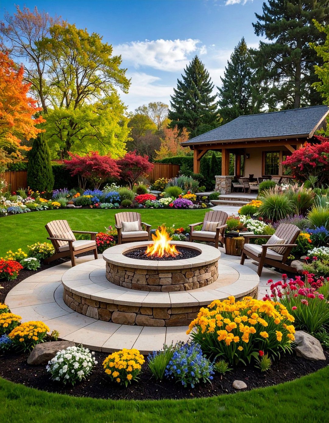 Fire Pit with Seasonal Color Display Gardens - 25 Backyard Fire Pit Ideas Landscaping