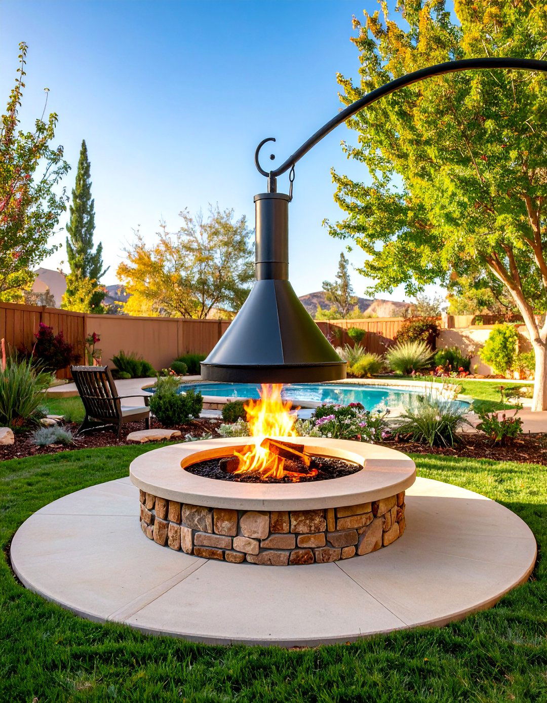 Fire Pit with Swinging Cooking Arm - 25 Wood Burning Fire Pit Ideas