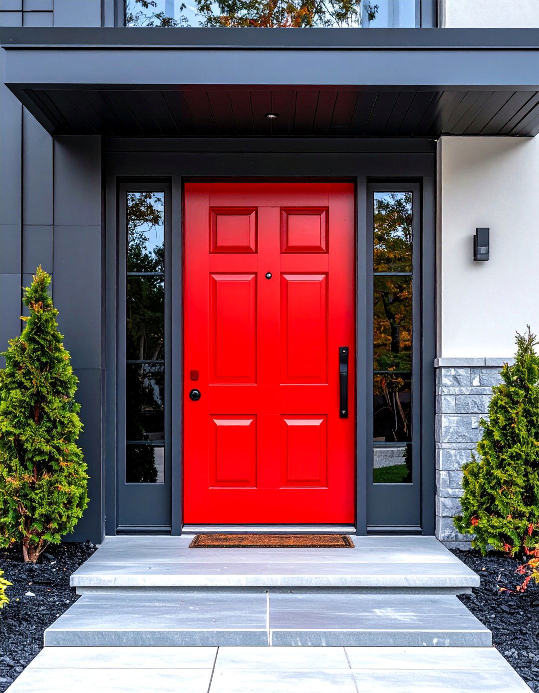 Fire Red Door with Contemporary Steel Accents - 25 Dark Red Front Door Ideas