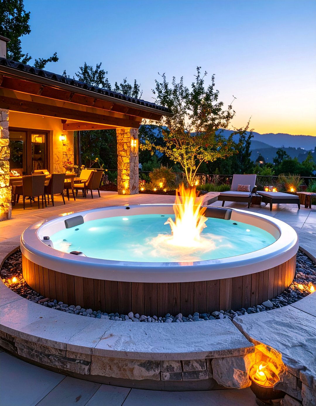 Fire and Water Elements Hot Tub - 25 Hot Tub Landscaping Ideas