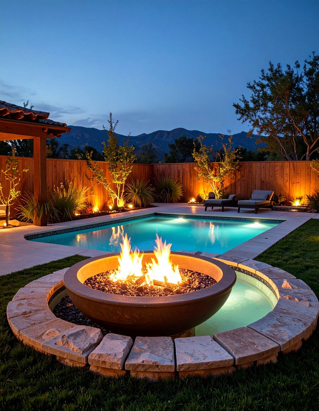 Fire and Water Feature Combination Design - 25 Pool Landscaping Ideas