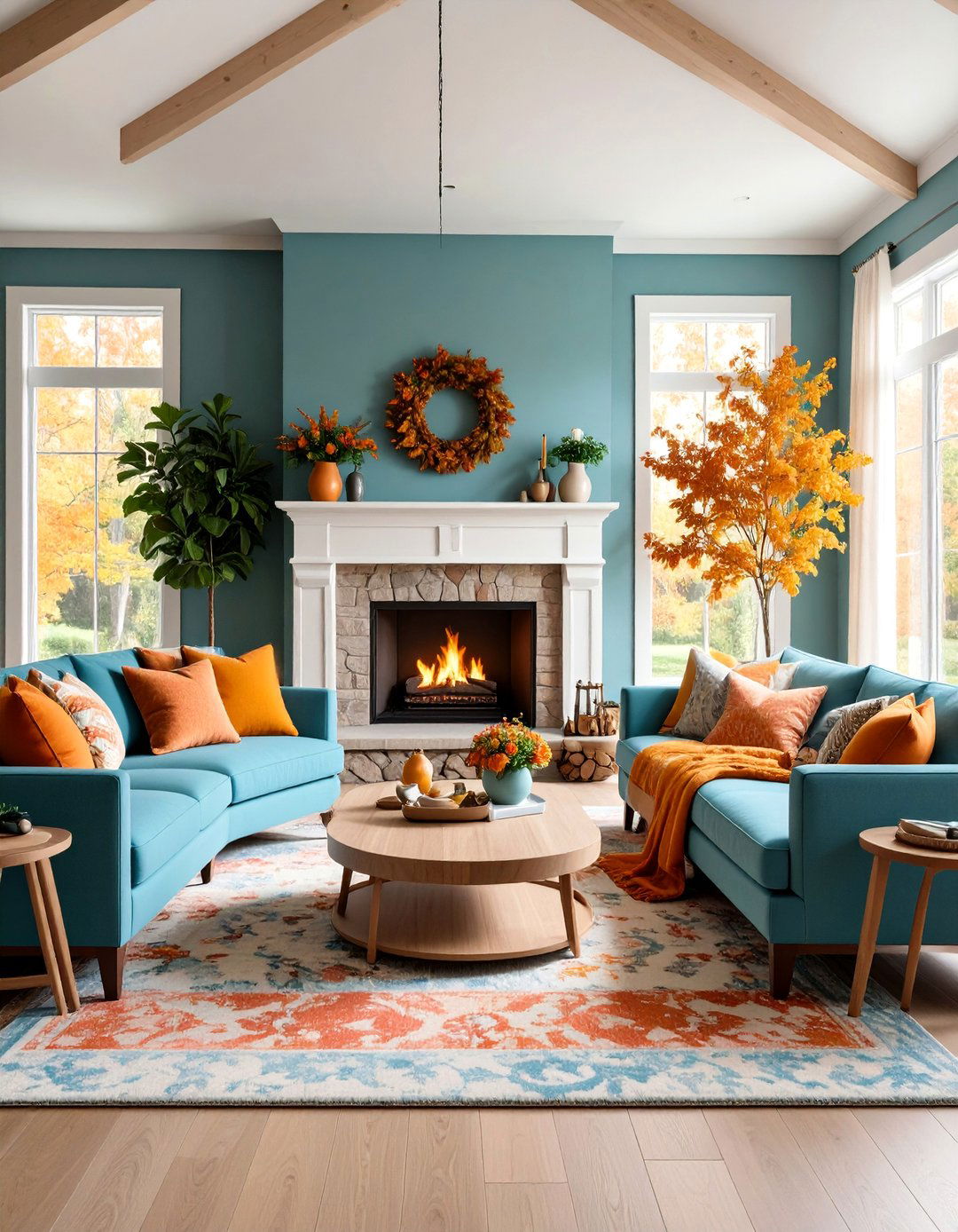 Fireplace Centered Family Room with Cozy Seating - 25 Family Room Ideas