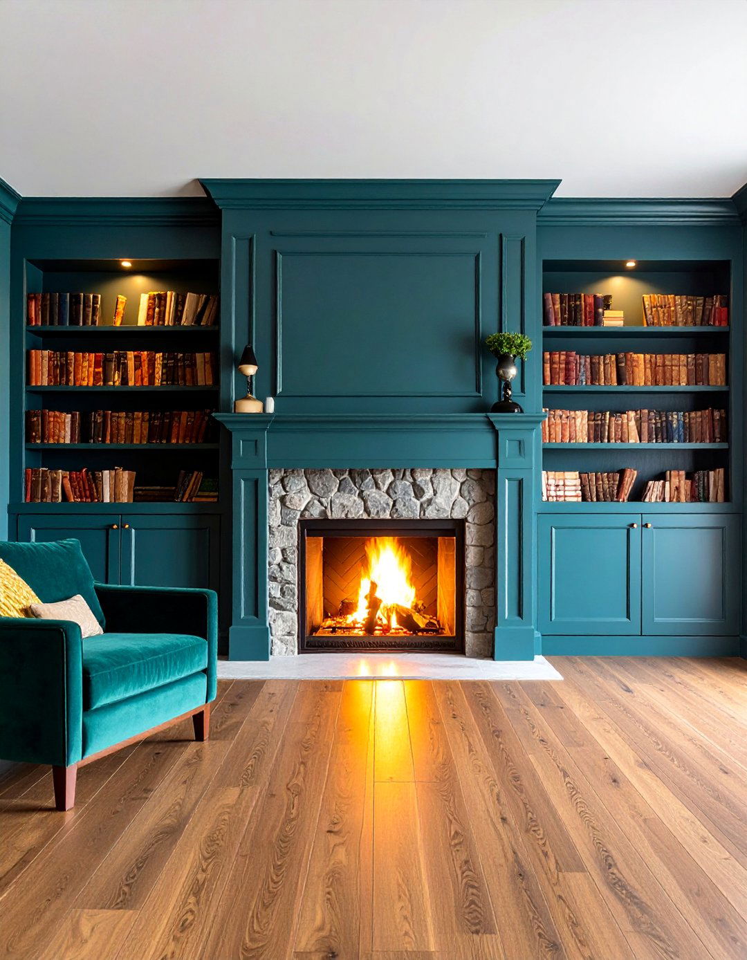 Fireplace Flanking Bookshelf with Symmetrical Design - 25 Built-in Bookshelf Ideas