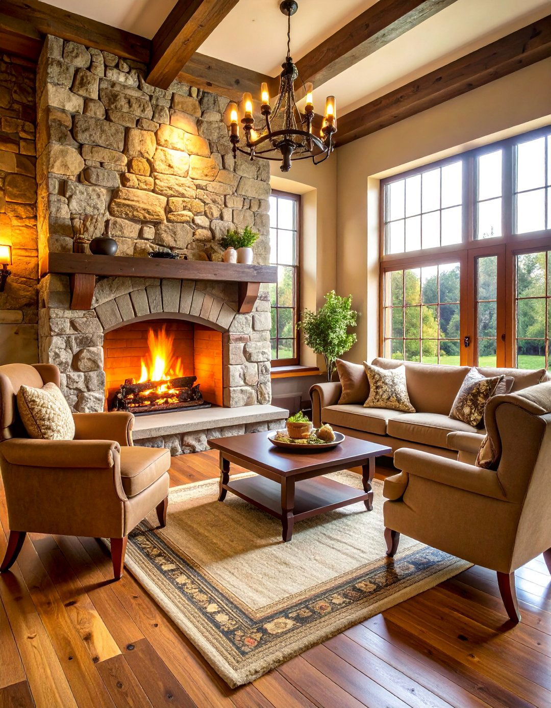 Fireplace Hearth Castle Living Room with Multiple Seating - 25 Castle Living Room Ideas