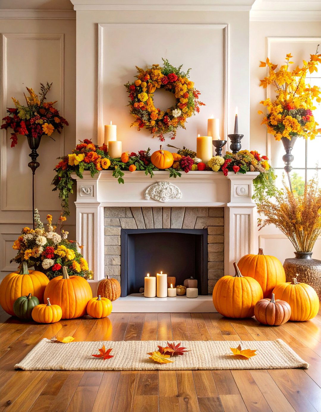Fireplace Mantel Styling Living Room with Seasonal Displays - 25 Fall Living Room Ideas
