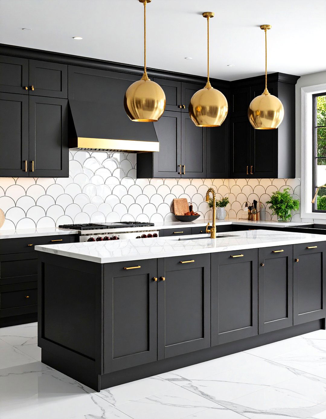Fish Scale Tile Kitchen Backsplash with Scalloped Elegance - 25 Black and White Kitchen Backsplash Ideas