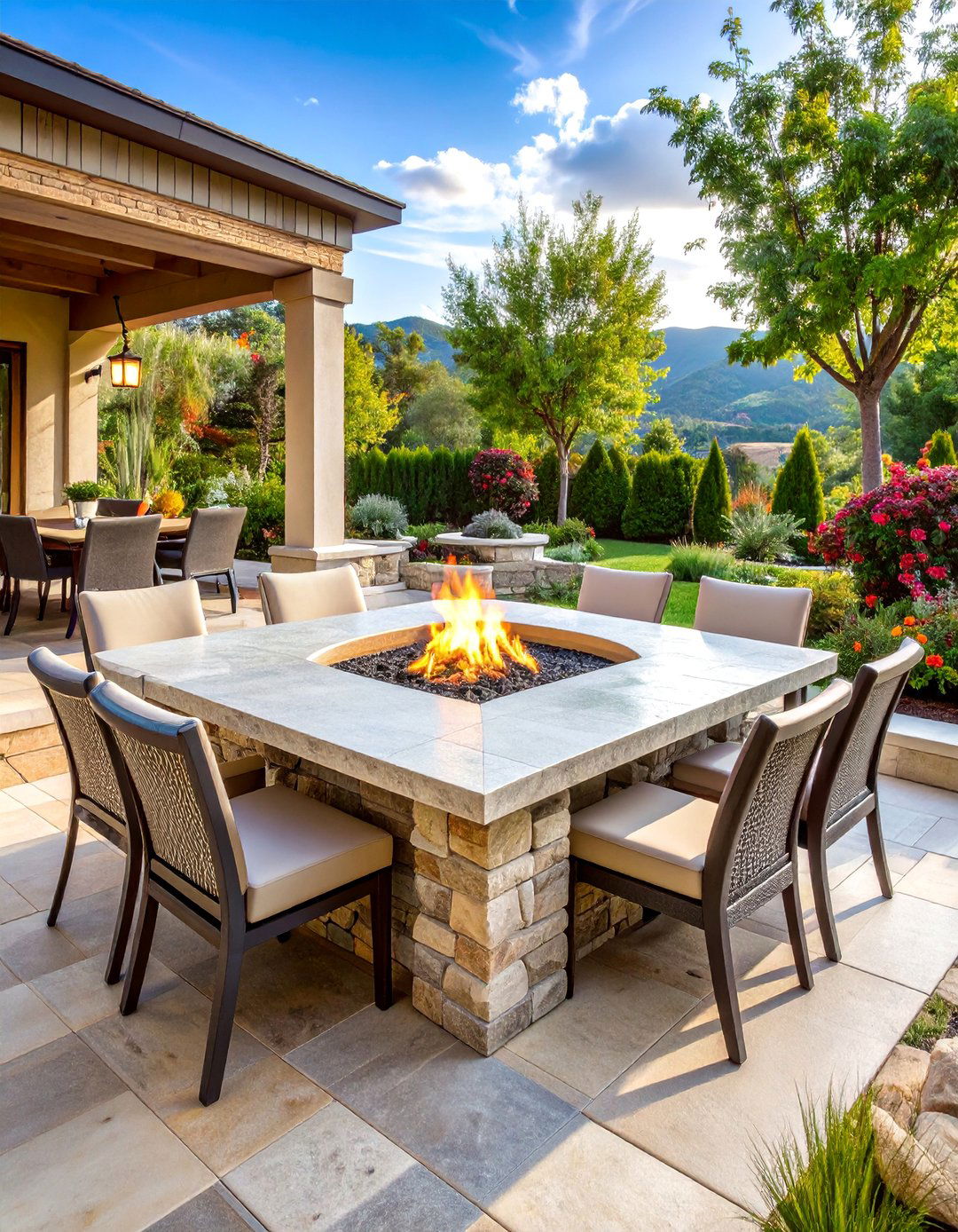 Flagstone Fire Pit Table with Dining Integration - 25 Flagstone Fire Pit Ideas