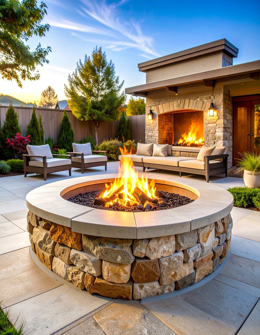 Flagstone Fire Pit with Built in Wood Storage Compartments - 25 Flagstone Fire Pit Ideas