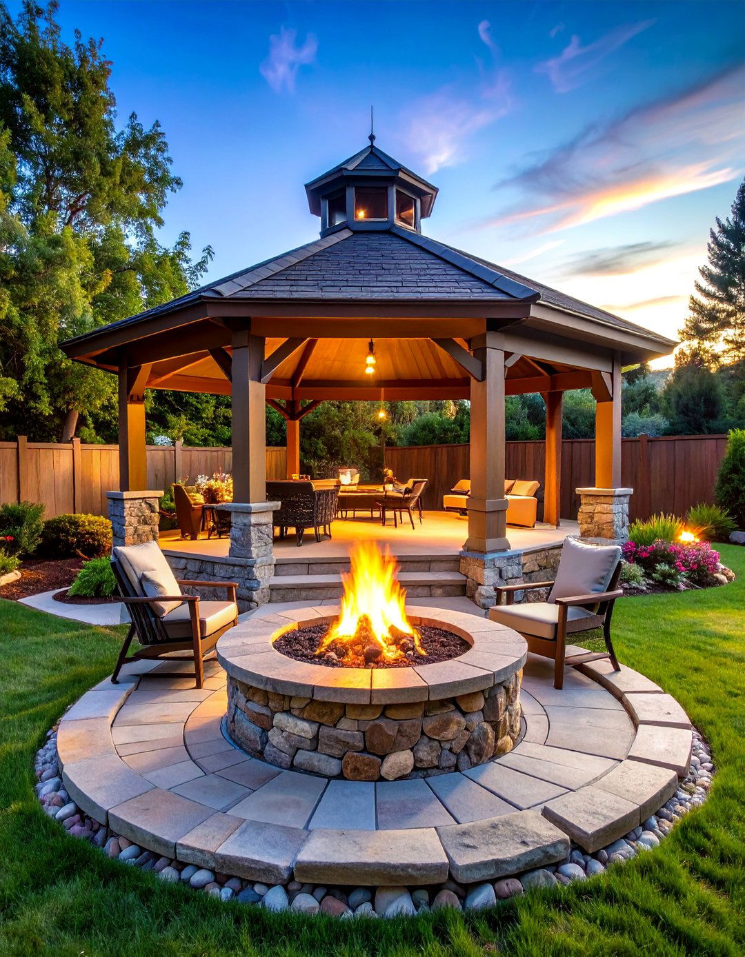 Flagstone Fire Pit with Gazebo Shelter Integration - 25 Flagstone Fire Pit Ideas