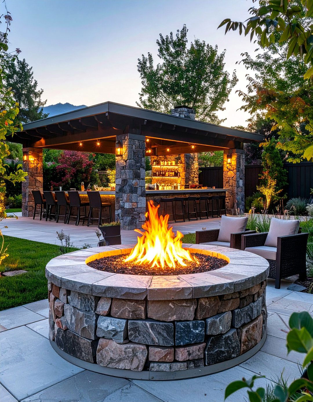 Flagstone Fire Pit with Outdoor Bar Integration - 25 Flagstone Fire Pit Ideas