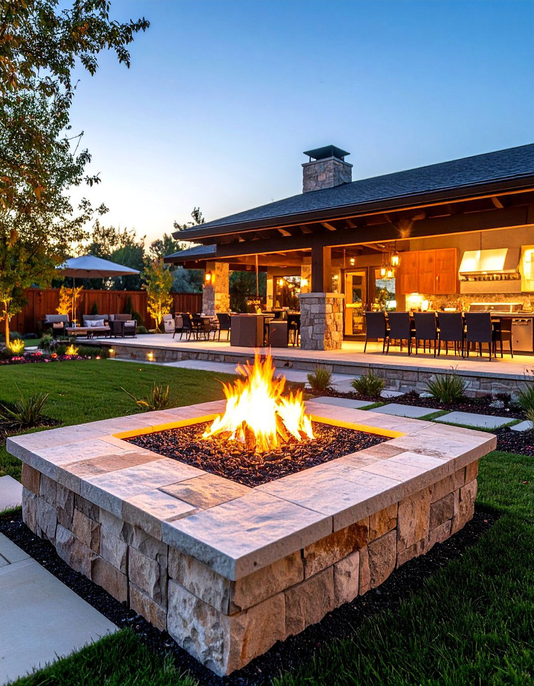 Flagstone Fire Pit with Outdoor Kitchen Integration - 25 Flagstone Fire Pit Ideas