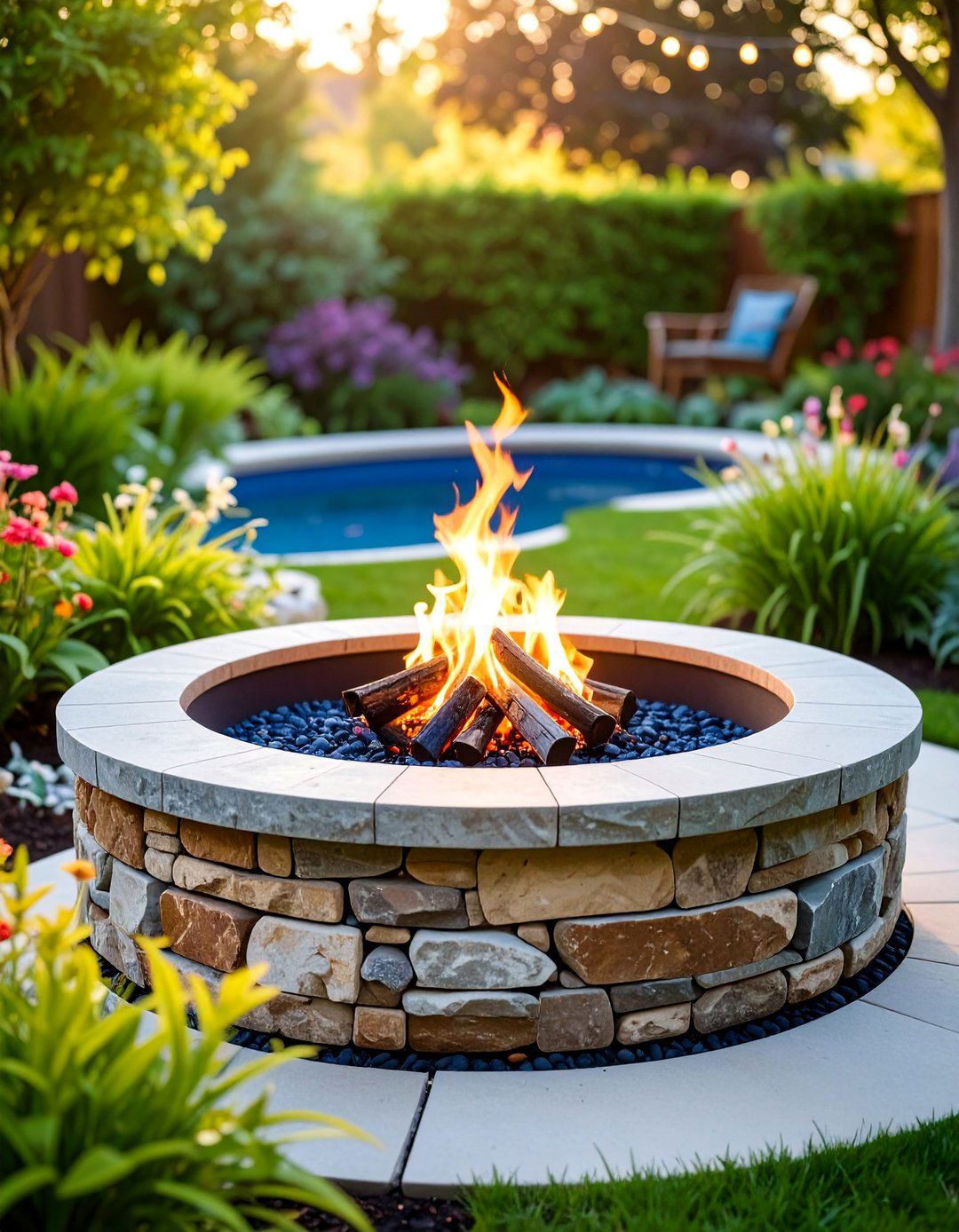Flagstone Fire Pit with Rain Garden Integration - 25 Flagstone Fire Pit Ideas