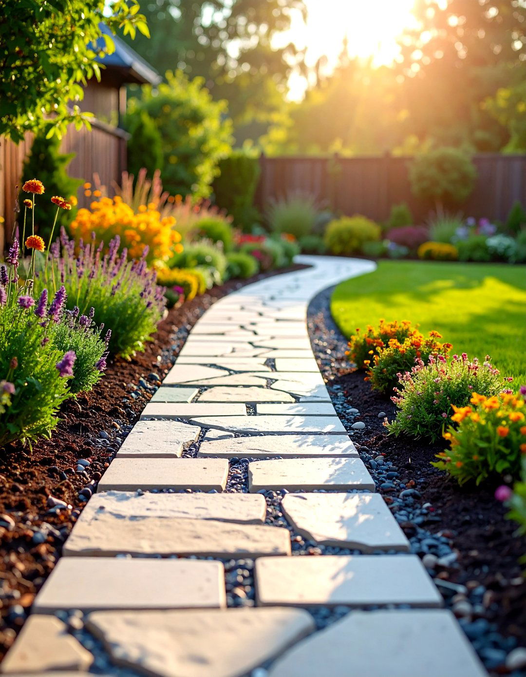 Flagstone Pathway Edging with Integrated Planting Spaces - 25 Stone Garden Edging Ideas