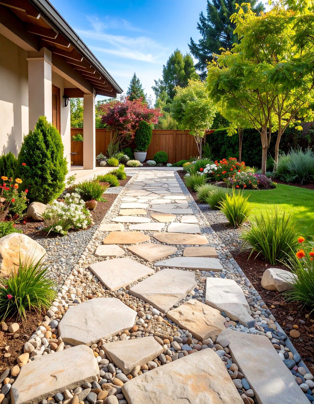 Flagstone Patio Walkway with Natural Joints - 25 Stone Walkway Ideas