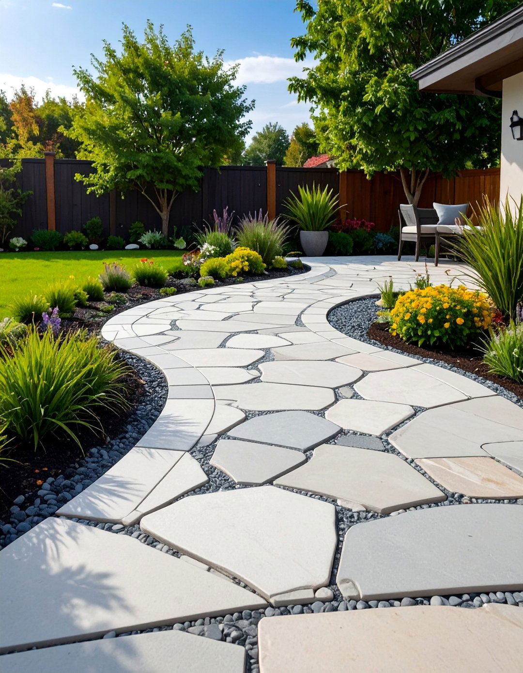 Flagstone Pattern Stamped Concrete Deck - 25 Concrete Deck Ideas