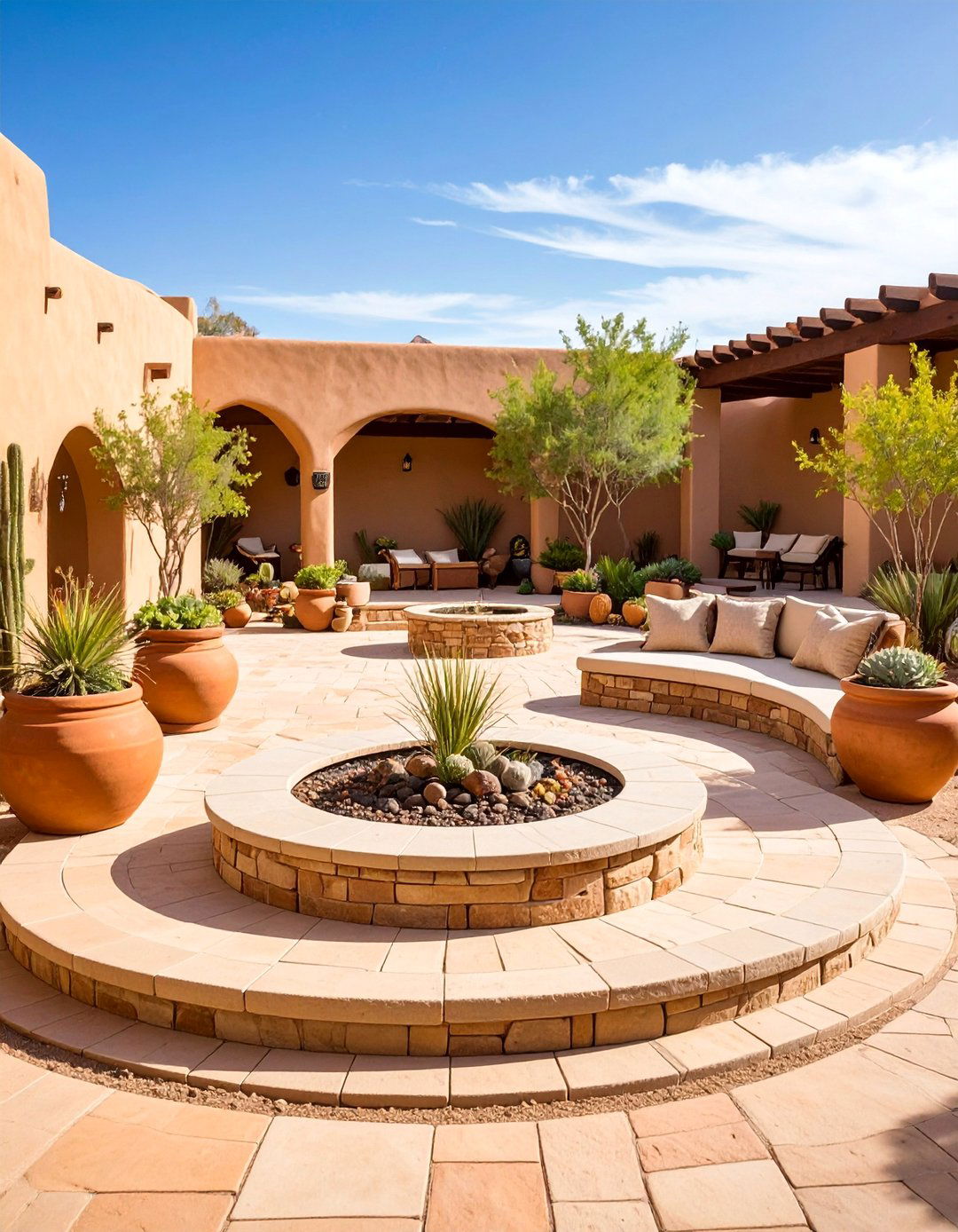 Flagstone Pattern with Built in Circular Fire Ring - 25 stamped concrete patio with fire pit ideas