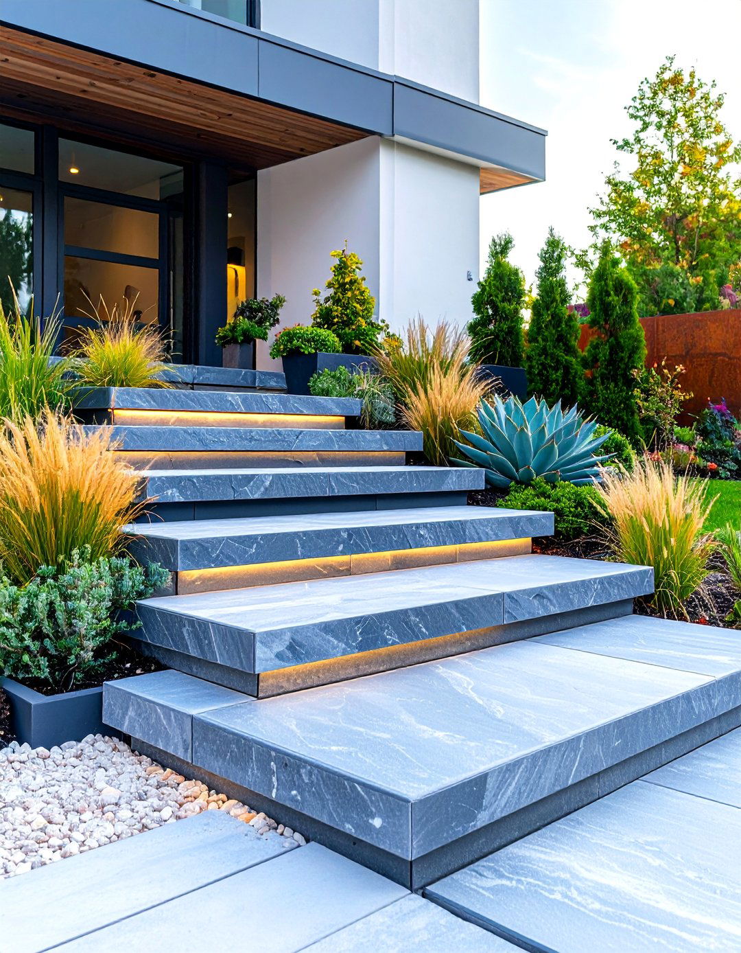 Flagstone Platform Steps with Modern Architectural Integration - 25 Flagstone Steps