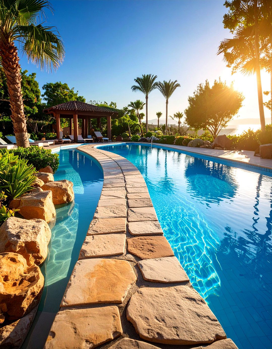 Flagstone Pool Deck Walkway with Safety Features - 25 Flagstone Walkway Ideas
