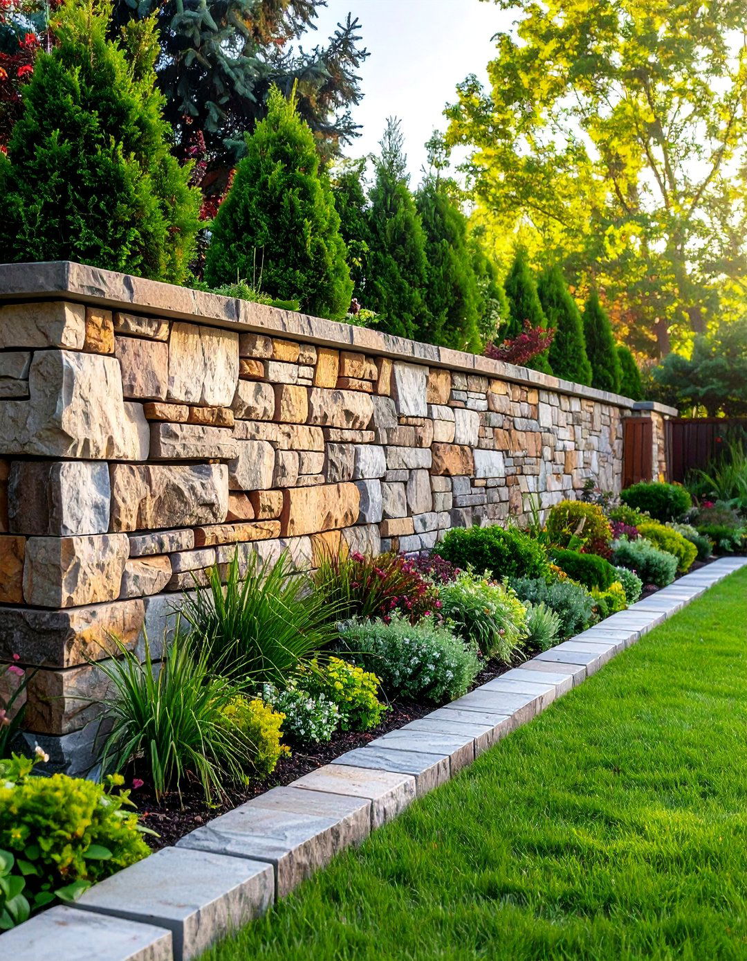 Flagstone Retaining Wall with Flat Stone Construction - 25 Inexpensive Retaining Wall Ideas