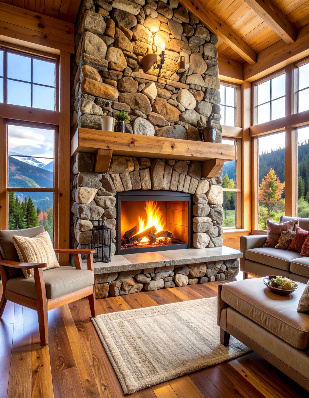 Flagstone Rustic Cabin Fireplace - 25 Stone Fireplace Ideas
