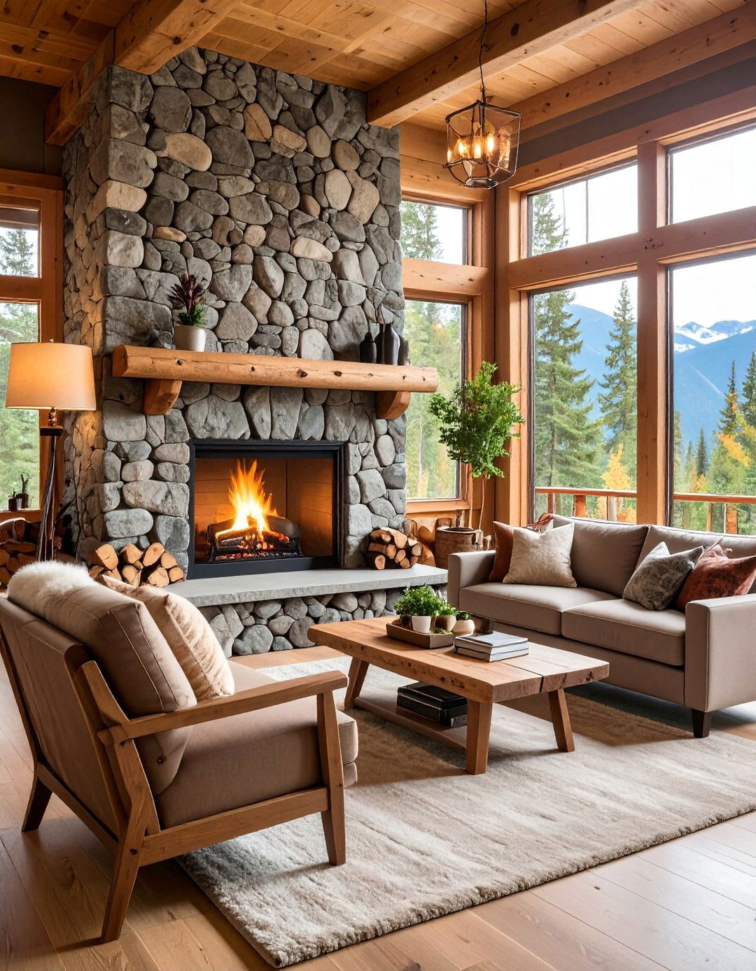 Flagstone Rustic Fireplace with Mountain Lodge Feel - 25 Rustic Fireplaces