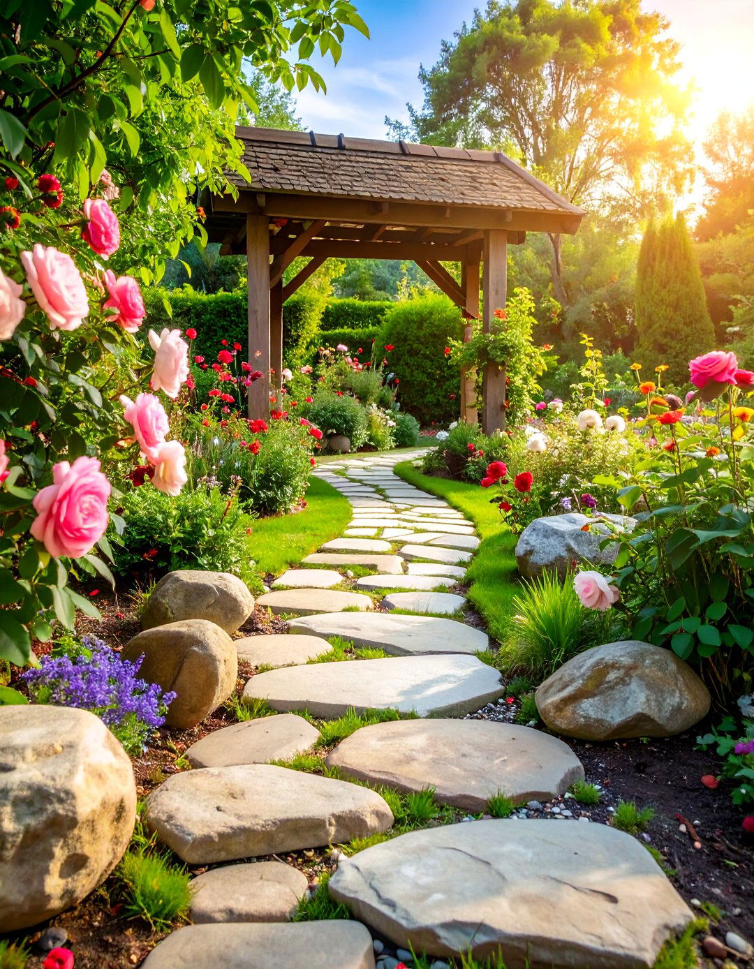 Flagstone Stepping Stones Through Cottage Garden - 25 Farmhouse Walkway Ideas