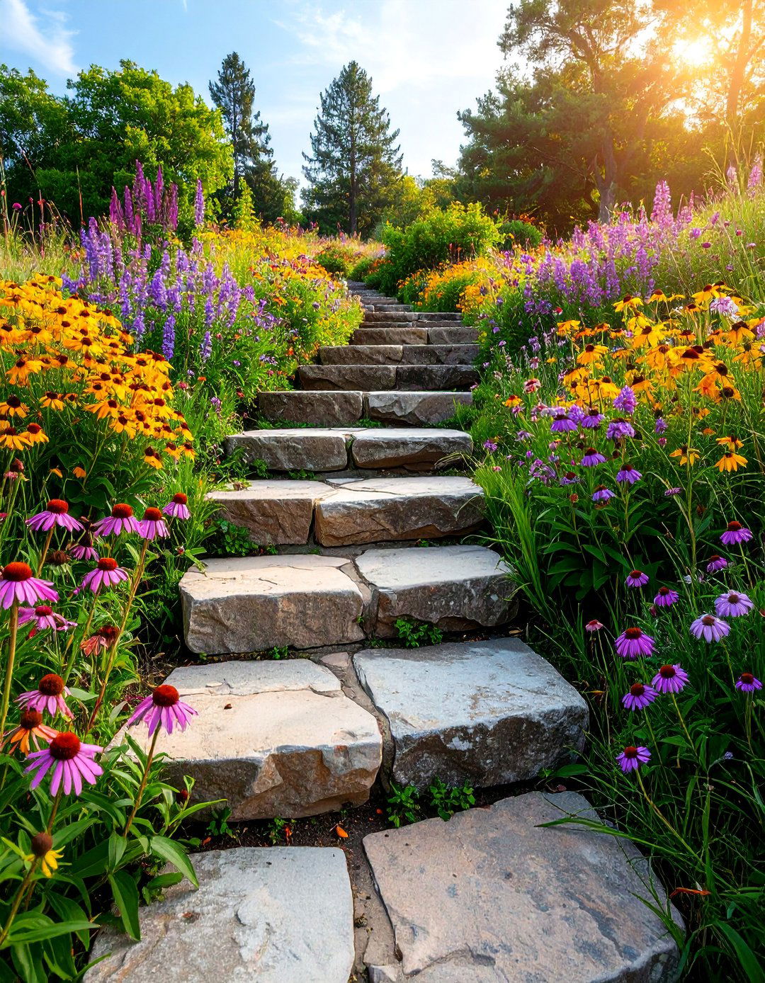 Flagstone Steps with Native Pollinator Meadows - 25 Flagstone Steps