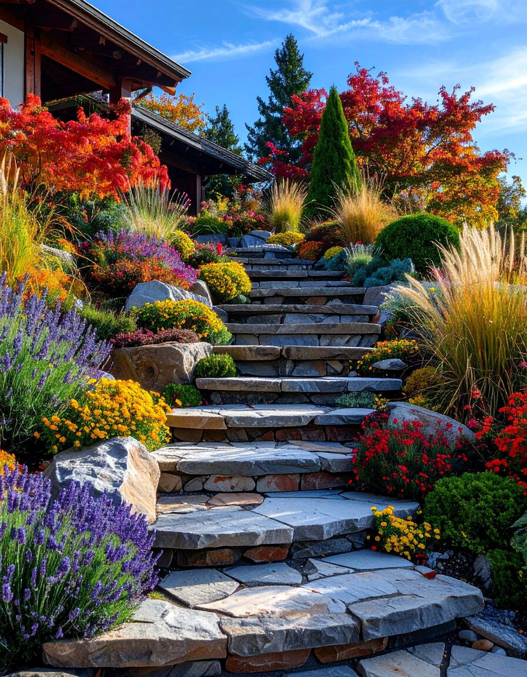 Flagstone Tiered Garden with Water Wise Plants - 25 Tiered Garden Ideas