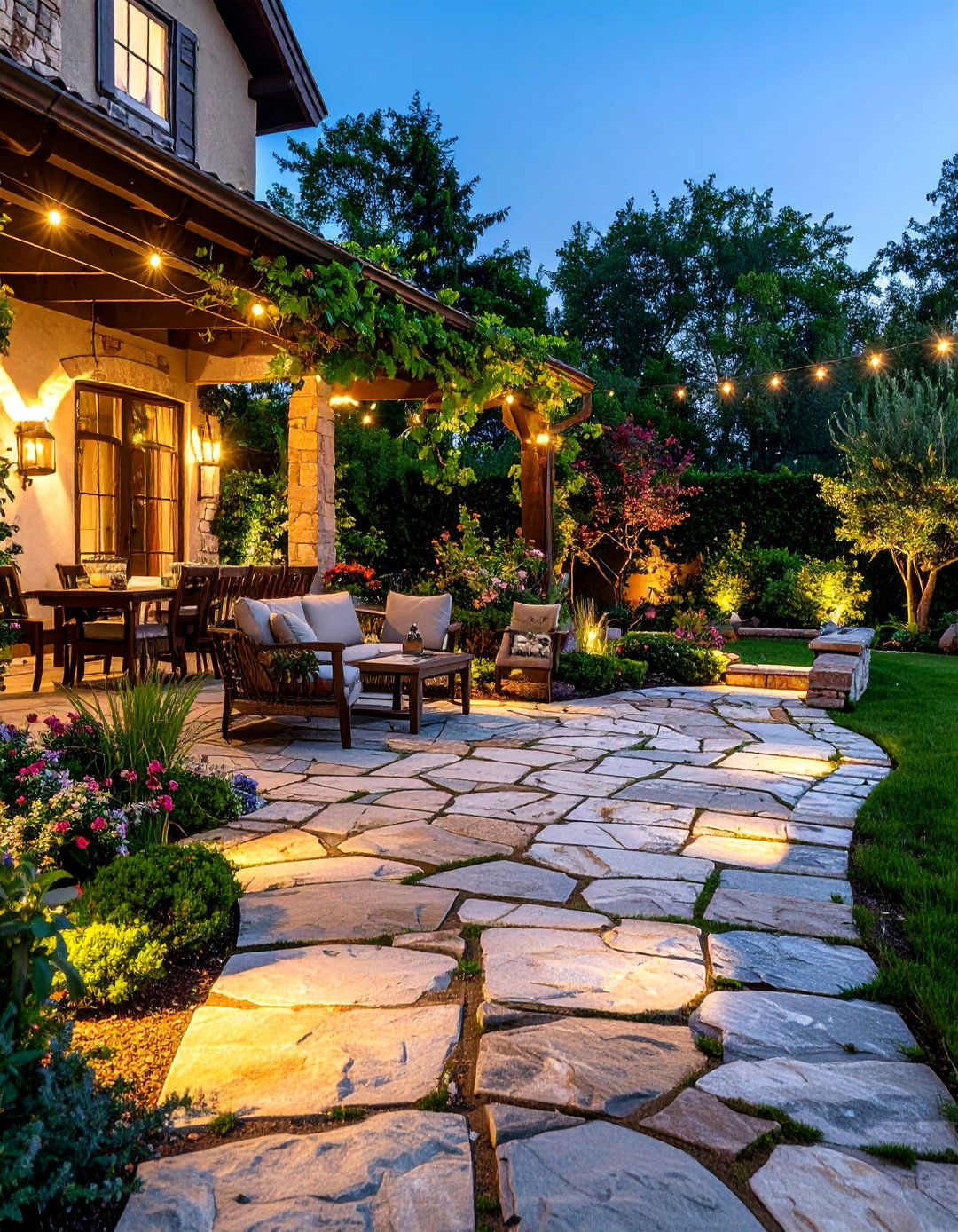 Flagstone Traditional Elegance - 25 Sunken Patio Ideas