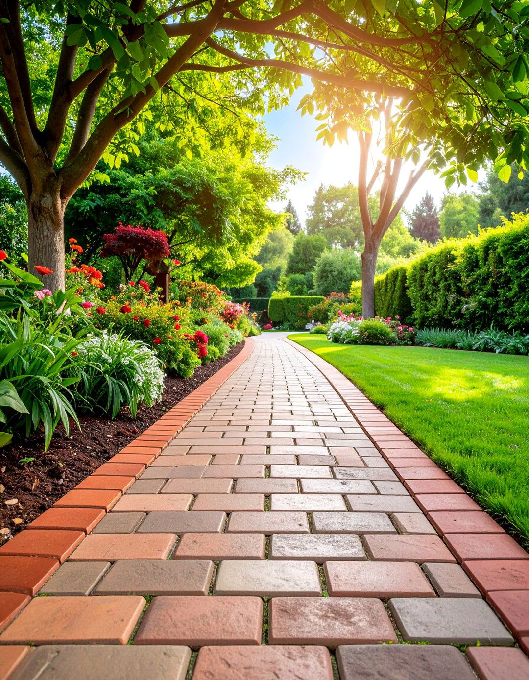 Flagstone Walkway with Brick Border Edging - 25 Flagstone Walkway Ideas