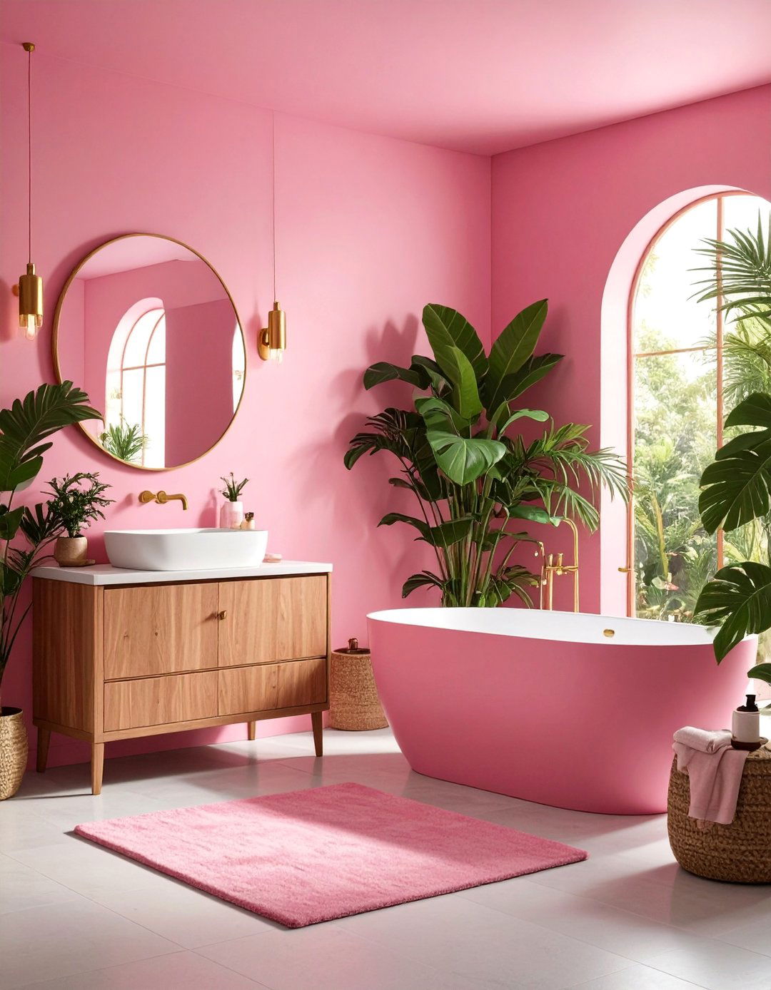 Flamingo Pink Statement Bathroom - 25 Pink Bathroom Ideas